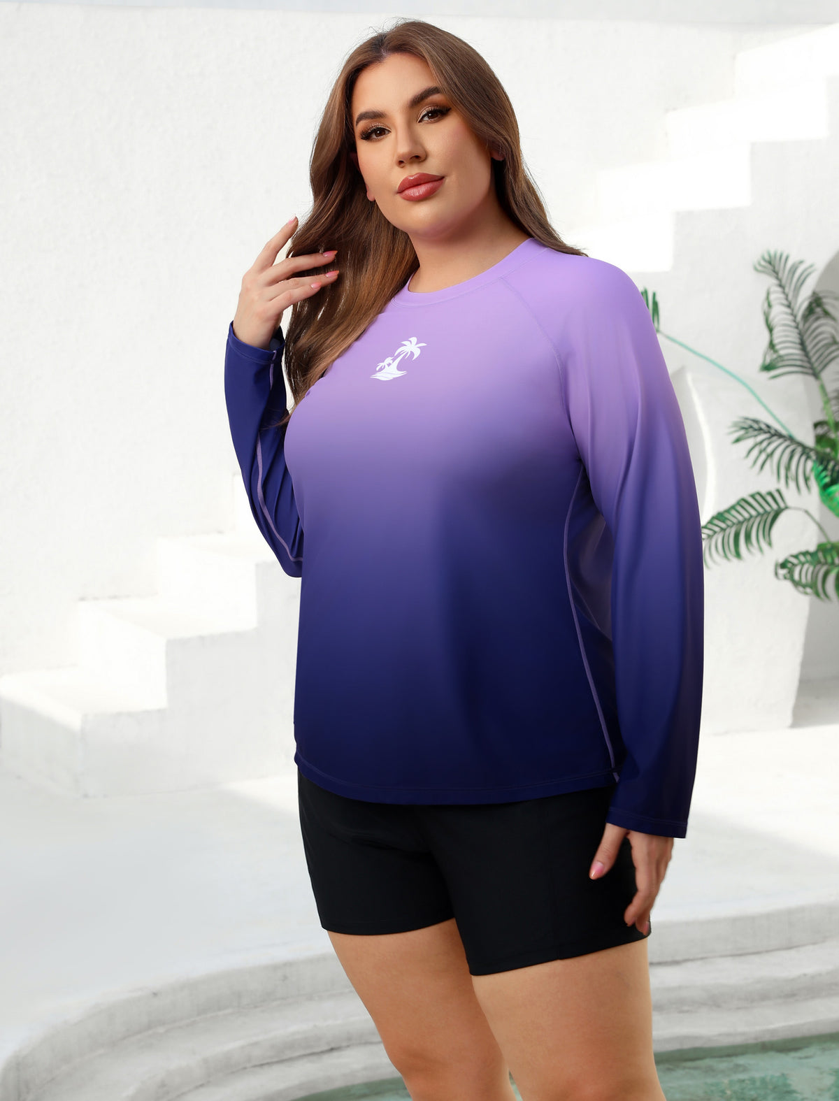 Holiday Uniform Plus Size Two Piece Rash Guard Sets with Built in Bra