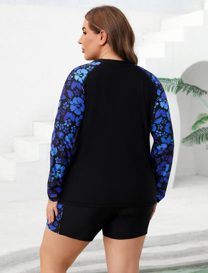 Holiday Uniform Plus Size Two Piece Rash Guard Sets with Built in Bra