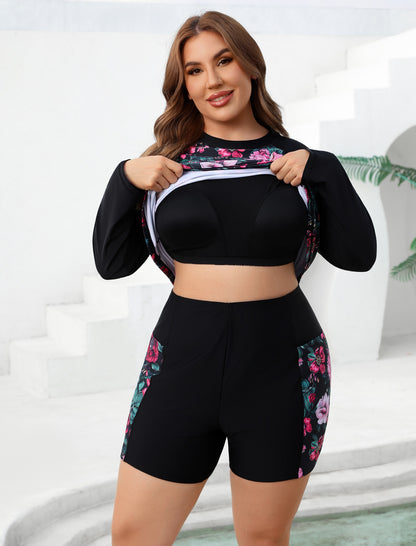 Holiday Uniform Plus Size Two Piece Rash Guard Sets with Built in Bra