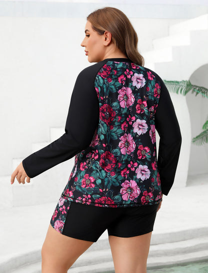 Holiday Uniform Plus Size Two Piece Rash Guard Sets with Built in Bra