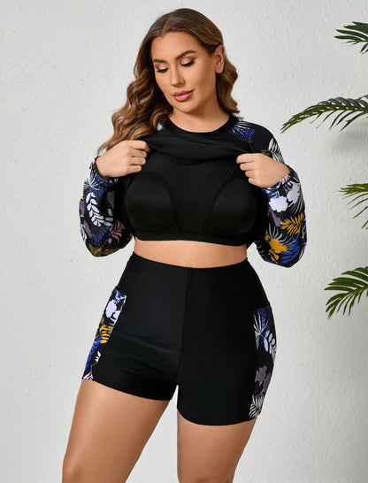 Holiday Uniform Plus Size Two Piece Rash Guard Sets with Built in Bra