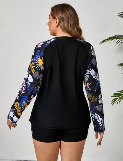 Holiday Uniform Plus Size Two Piece Rash Guard Sets with Built in Bra