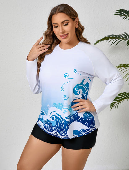 Holiday Uniform Plus Size Two Piece Rash Guard Sets with Built in Bra