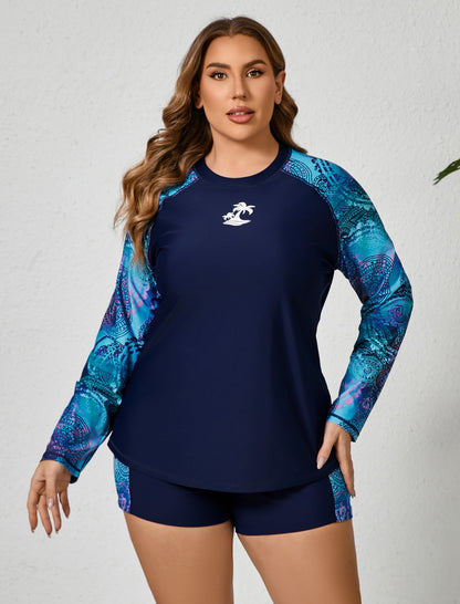Holiday Uniform Plus Size Two Piece Rash Guard Sets with Built in Bra