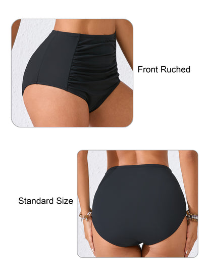 Summer Breeze High Waisted Ruched Bikini Swim Bottoms Only