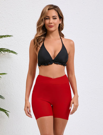Summer Bliss Plus Size High Waisted Swim Board Shorts with Pockets