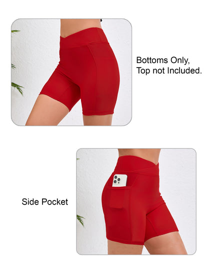 Summer Bliss High Waisted Swim Board Shorts with Pockets