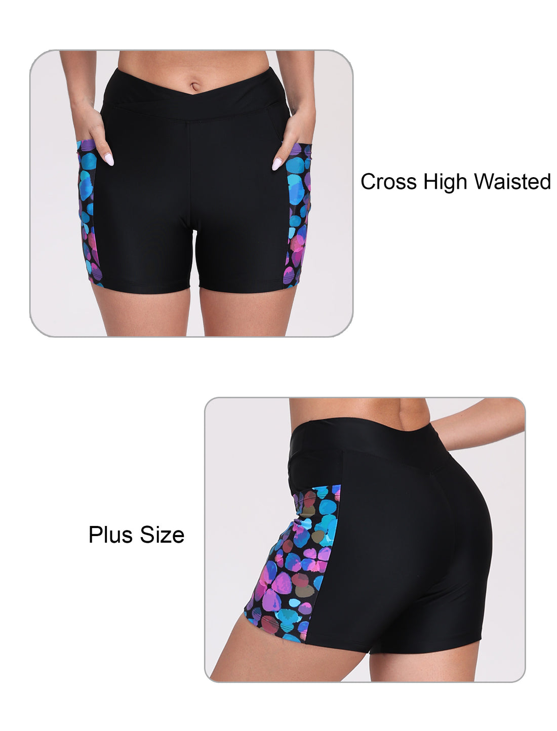 Summer Bliss Plus Size High Waisted Swim Board Shorts with Pockets
